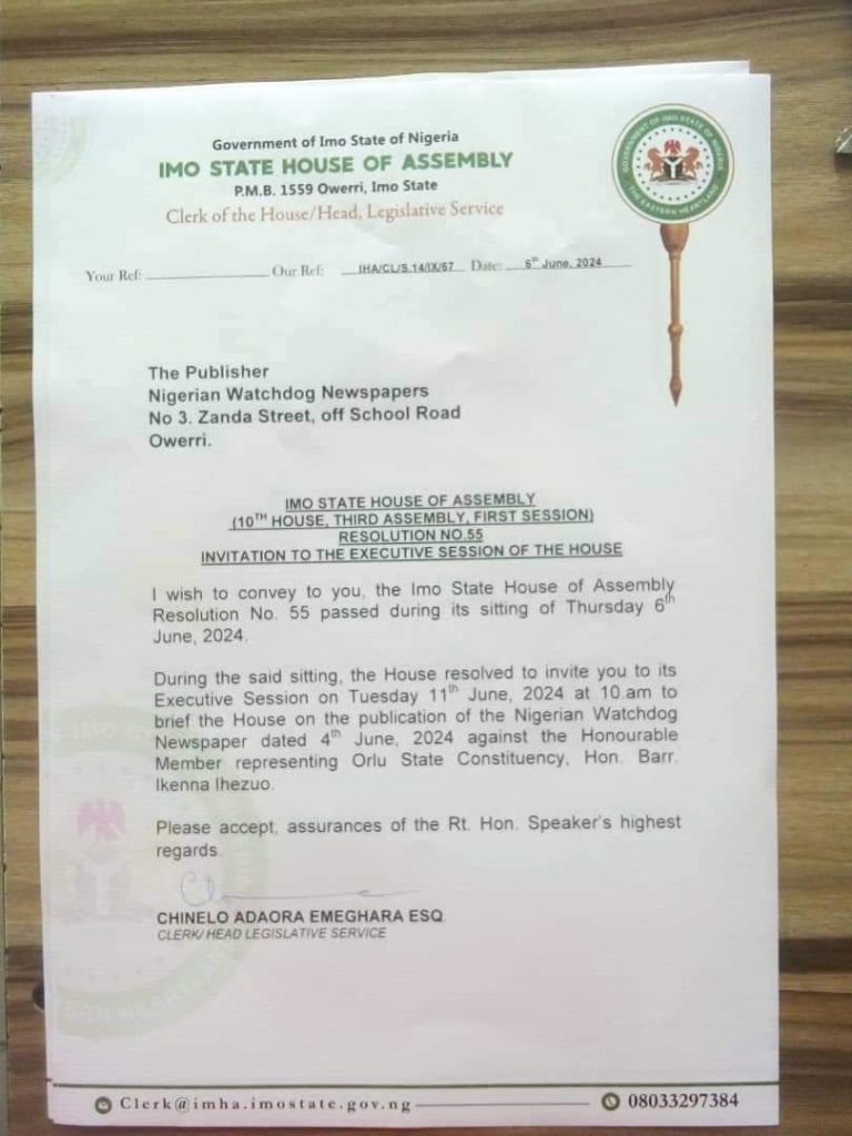 Imo assembly summons publisher over story against lawmaker